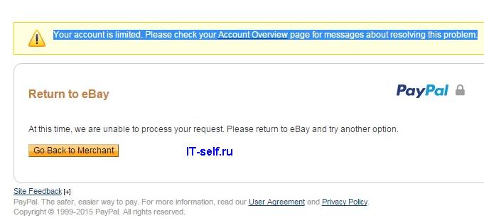 Your account is limited. Please check your Account Overview for messages about resolving this problem