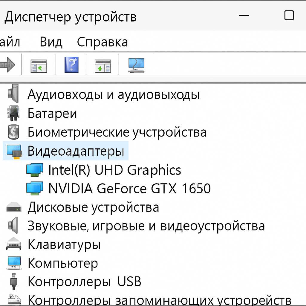 Диспетчер устройств Windows с видеоадаптерами