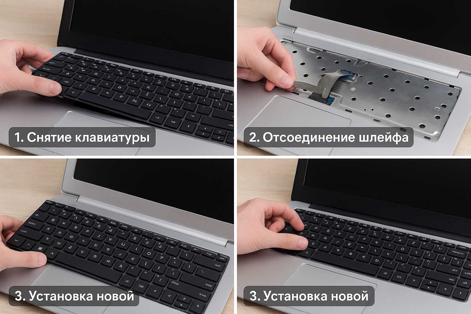 Этапы замены клавиатуры ноутбука