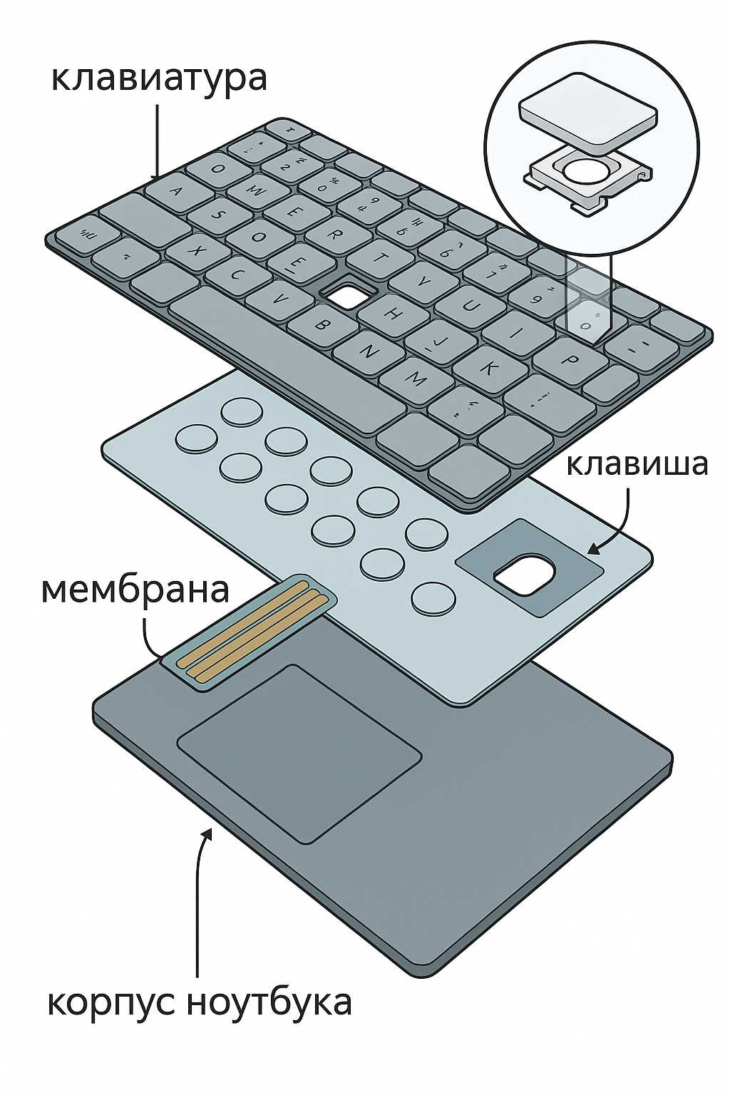 Схема устройства клавиатуры ноутбука